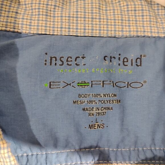 ExOfficio shirt mens L Large blue plaid insect shield snap vented fishing outdoo - Picture 7 of 10